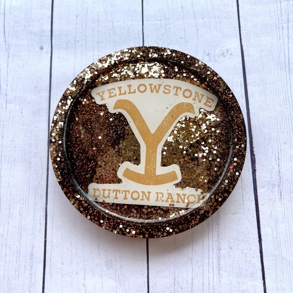 Small Yellowstone Dutton Ranch Resin Coaster – Handmade Glitter Ranch Logo - Picture 3 of 5